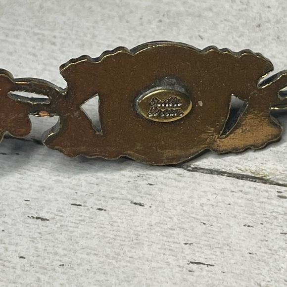 SADIE GREEN Vintage Brass Tone Filigree Cabochon Brooch Pin - Picture 5 of 5